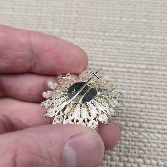 Sterling Silver Filigree Flower Cute Pin Brooch Pendant A6153 - Picture 4 of 6
